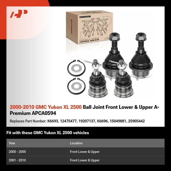 2000-2010 GMC Yukon XL 2500 Ball Joint Front Lower & Upper A-Premium APCA0594