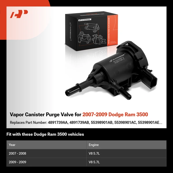 Vapor Canister Purge Valve for 2007-2009 Dodge Ram 3500