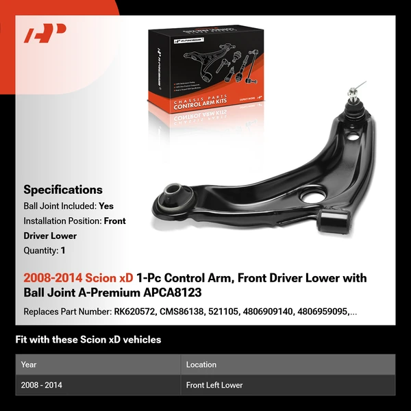 2008-2014 Scion xD 1-Pc Control Arm, Front Driver Lower with Ball Joint A-Premium APCA8123