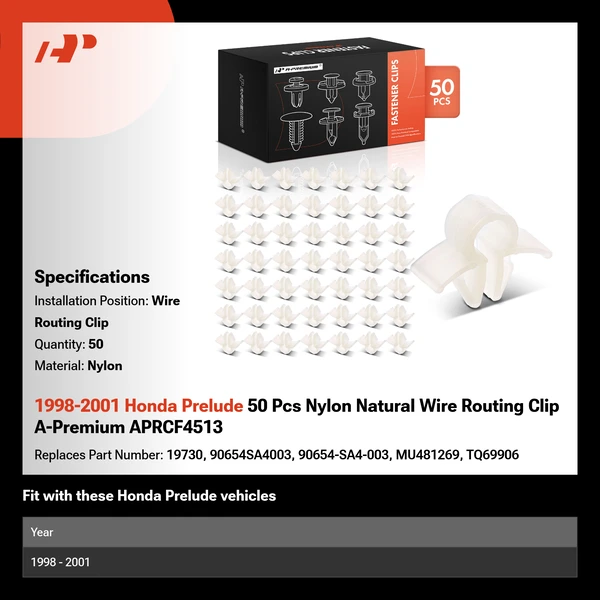 1998-2001 Honda Prelude 50 Pcs Nylon Natural Wire Routing Clip A-Premium APRCF4513