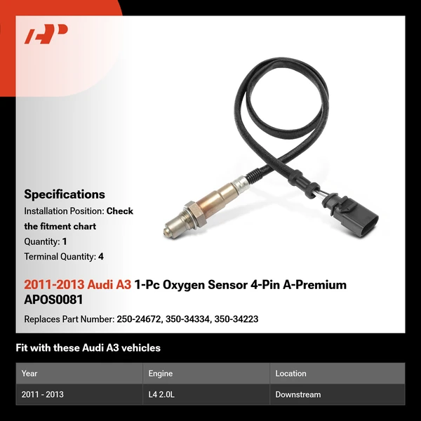 2011-2013 Audi A3 1-Pc Oxygen Sensor 4-Pin A-Premium APOS0081