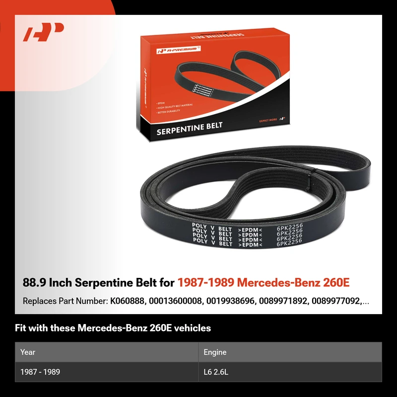 88.9 Inch Serpentine Belt for 1987-1989 Mercedes-Benz 260E