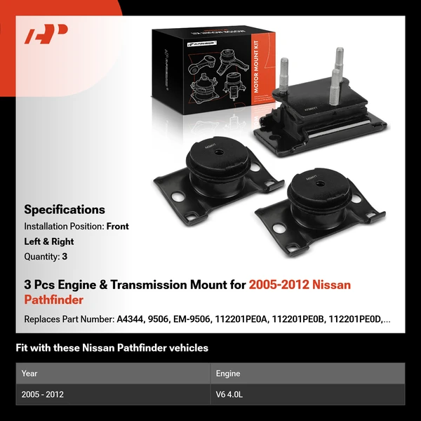 3 Pcs Engine & Transmission Mount for 2005-2012 Nissan Pathfinder
