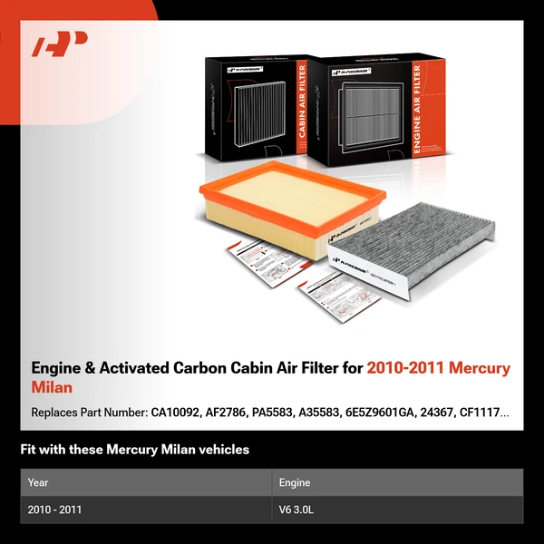 Engine & Activated Carbon Cabin Air Filter for 2010-2011 Mercury Milan