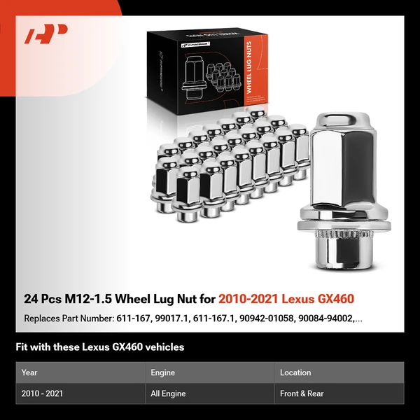 24 Pcs M12-1.5 Wheel Lug Nut for 2010-2021 Lexus GX460