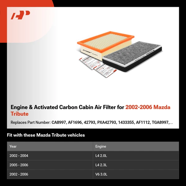 Engine & Activated Carbon Cabin Air Filter for 2002-2006 Mazda Tribute