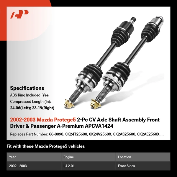 2002-2003 Mazda Protege5 2-Pc CV Axle Shaft Assembly Front Driver & Passenger A-Premium APCVA1424