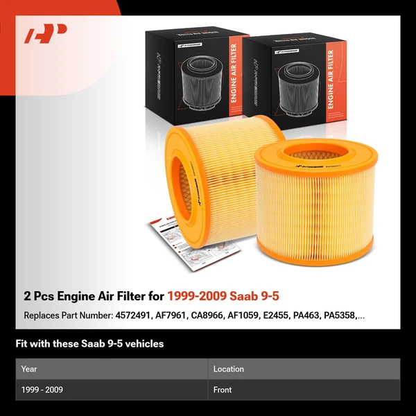 2 Pcs Engine Air Filter for 1999-2009 Saab 9-5
