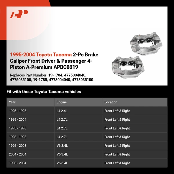 1995-2004 Toyota Tacoma 2-Pc Brake Caliper Front Driver & Passenger 4-Piston A-Premium APBC0619