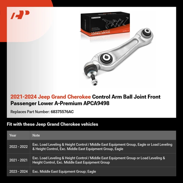 2021-2024 Jeep Grand Cherokee Control Arm Ball Joint Front Passenger Lower A-Premium APCA9498