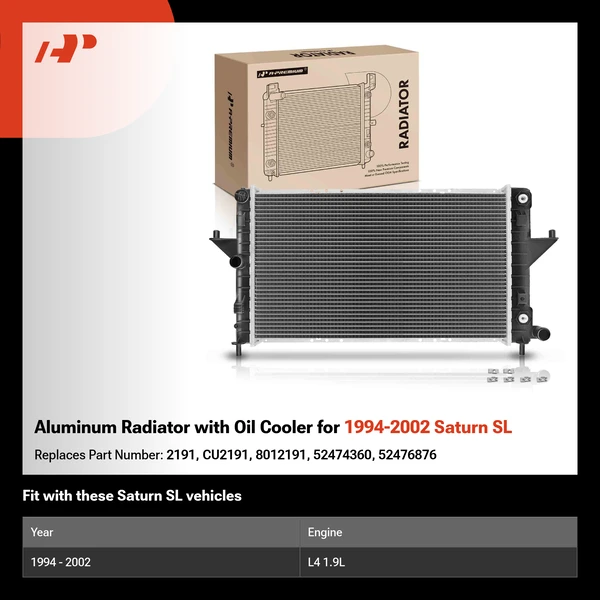 Aluminum Radiator with Oil Cooler for 1994-2002 Saturn SL