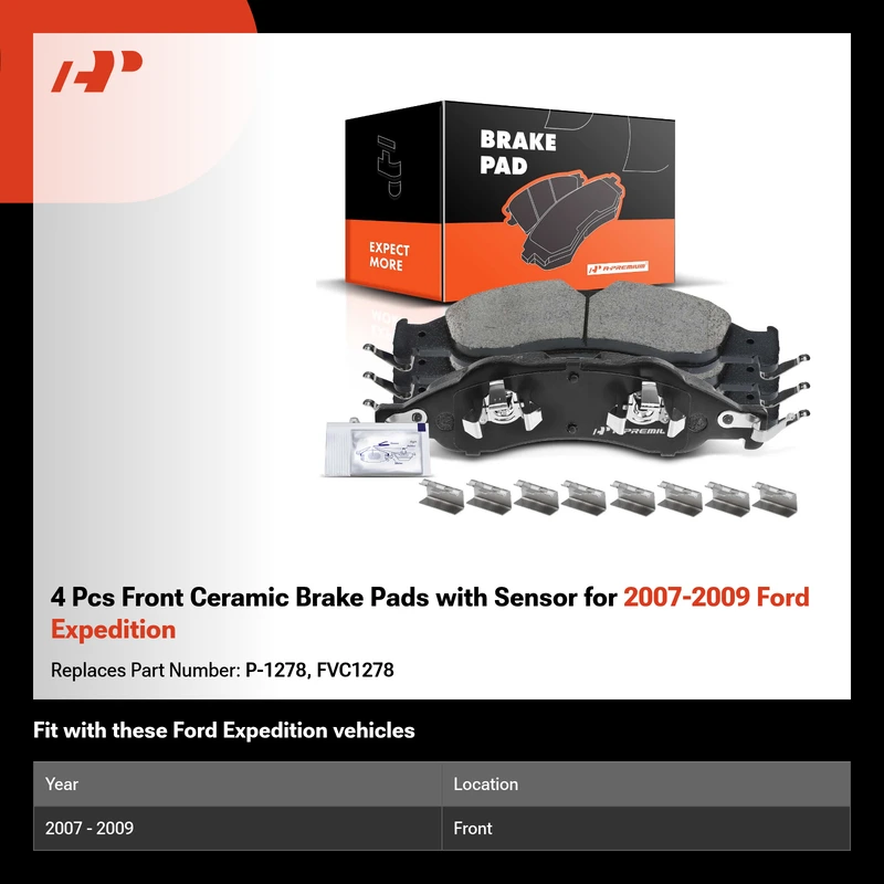 4 Pcs Front Ceramic Brake Pads with Sensor for 2007-2009 Ford Expedition