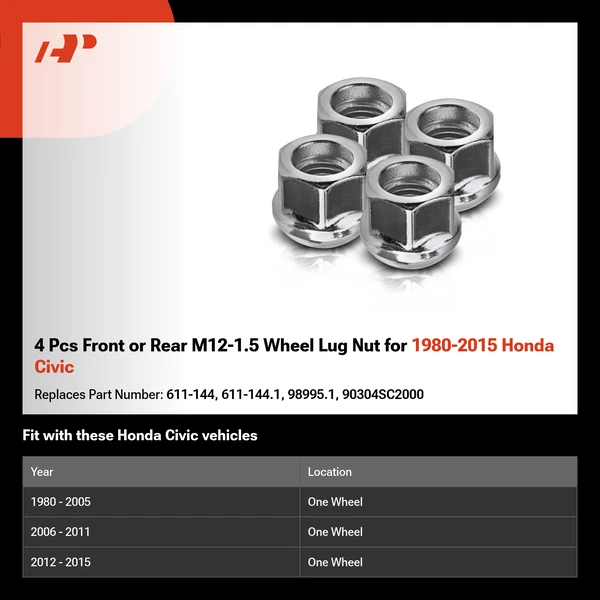4 Pcs Front or Rear M12-1.5 Wheel Lug Nut for 1980-2015 Honda Civic