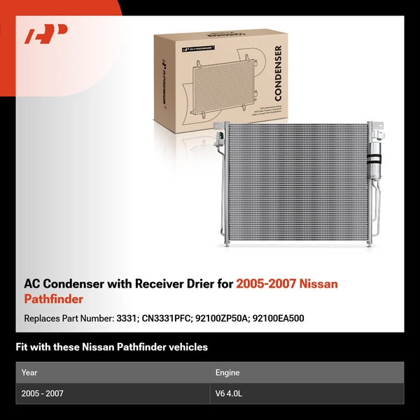 AC Condenser with Receiver Drier for 2005-2007 Nissan Pathfinder
