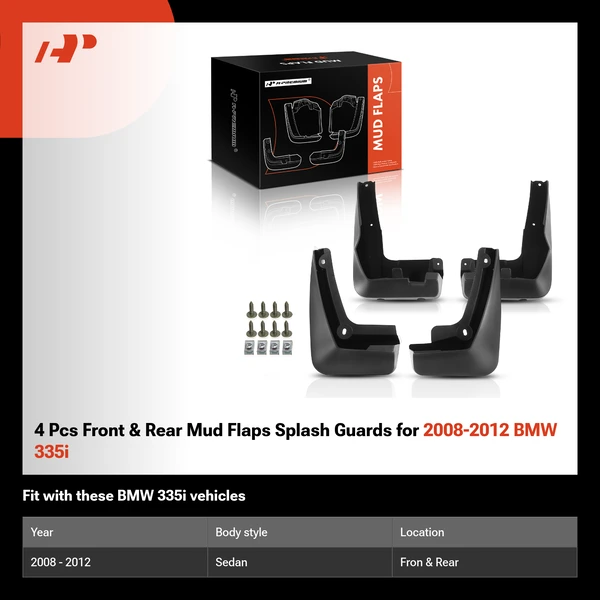 4 Pcs Front & Rear Mud Flaps Splash Guards for 2008-2012 BMW 335i