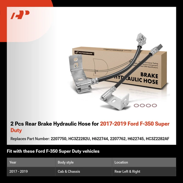 2 Pcs Rear Brake Hydraulic Hose for 2017-2019 Ford F-350 Super Duty