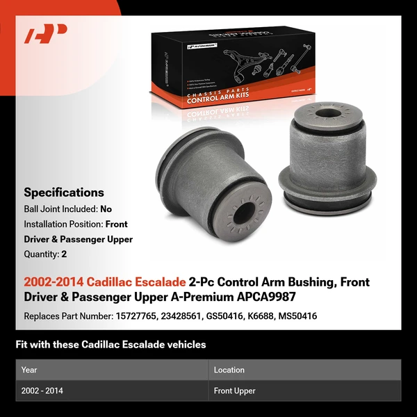 2002-2014 Cadillac Escalade 2-Pc Control Arm Bushing, Front Driver & Passenger Upper A-Premium APCA9987