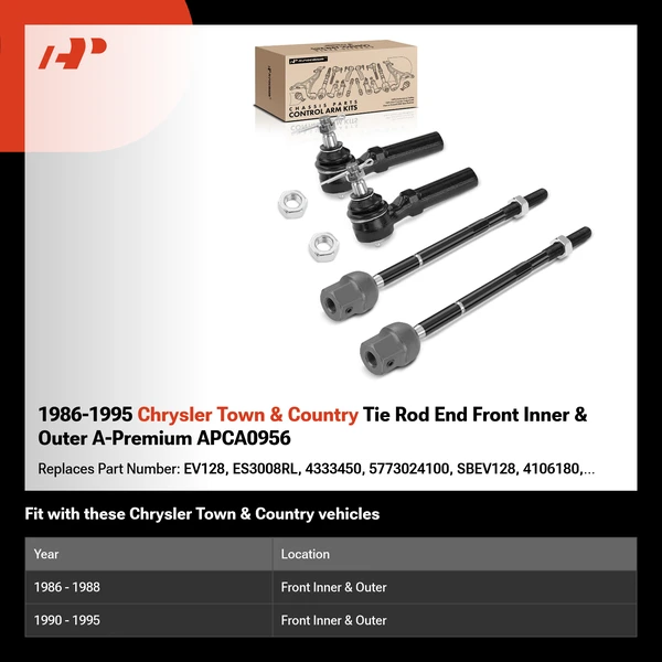 1986-1995 Chrysler Town & Country Tie Rod End Front Inner & Outer A-Premium APCA0956