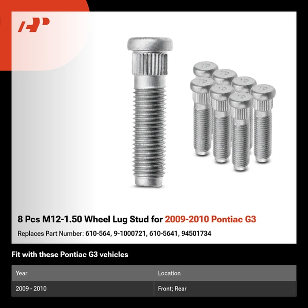 8 Pcs M12-1.50 Wheel Lug Stud for 2009-2010 Pontiac G3