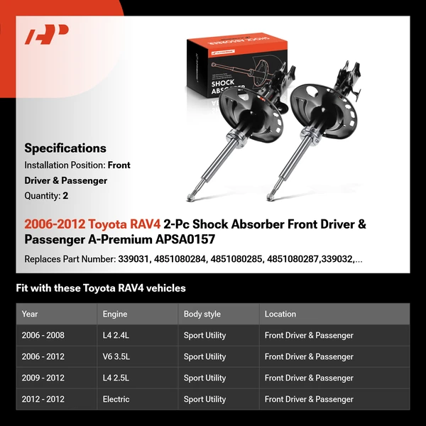 2006-2012 Toyota RAV4 2-Pc Shock Absorber Front Driver & Passenger A-Premium APSA0157