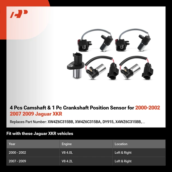 4 Pcs Camshaft & 1 Pc Crankshaft Position Sensor for 2000-2002 2007 2009 Jaguar XKR
