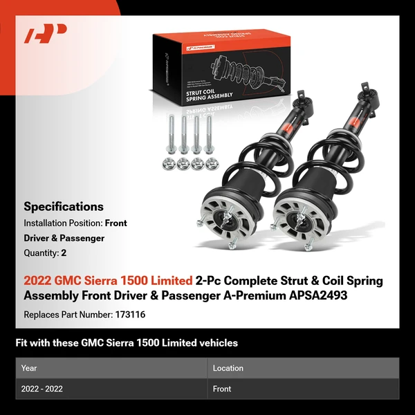 2022 GMC Sierra 1500 Limited 2-Pc Complete Strut & Coil Spring Assembly Front Driver & Passenger A-Premium APSA2493