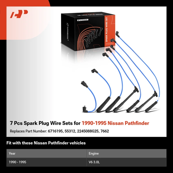 7 Pcs Spark Plug Wire Sets for 1990-1995 Nissan Pathfinder