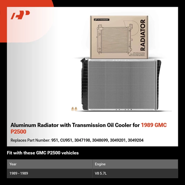 Aluminum Radiator with Transmission Oil Cooler for 1989 GMC P2500