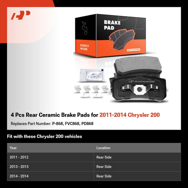 4 Pcs Rear Ceramic Brake Pads for 2011-2014 Chrysler 200