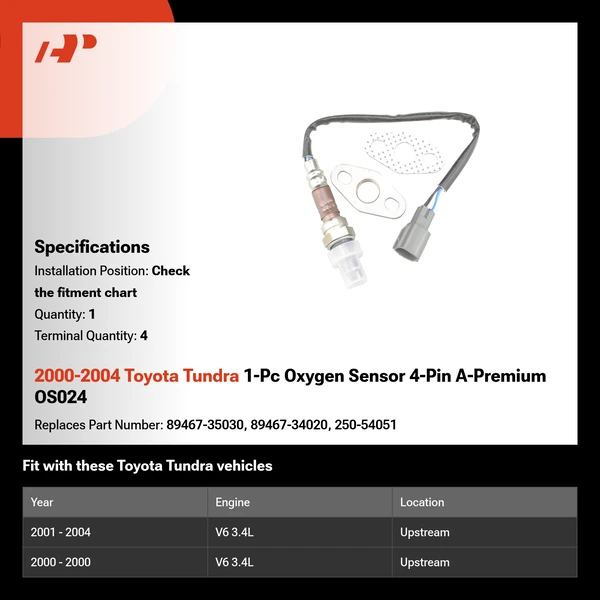 2000-2004 Toyota Tundra 1-Pc Oxygen Sensor 4-Pin A-Premium OS024