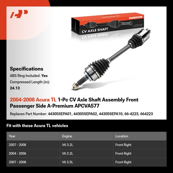 2004-2008 Acura TL 1-Pc CV Axle Shaft Assembly Front Passenger Side A-Premium APCVA577