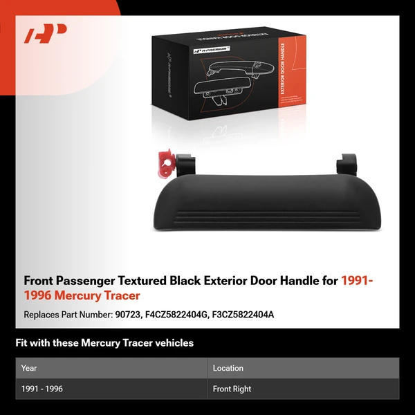 Front Passenger Textured Black Exterior Door Handle for 1991-1996 Mercury Tracer