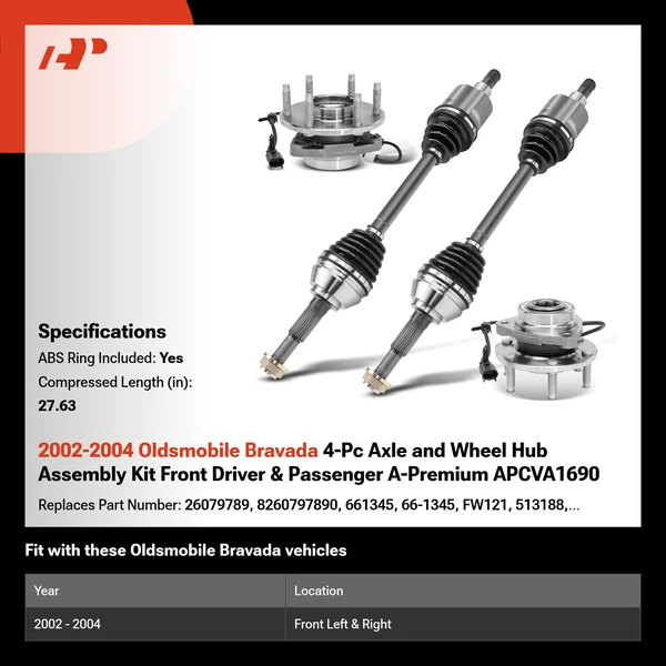 2002-2004 Oldsmobile Bravada 4-Pc Axle and Wheel Hub Assembly Kit Front Driver & Passenger A-Premium APCVA1690
