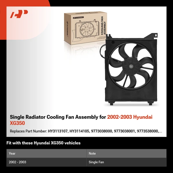 Single Radiator Cooling Fan Assembly for 2002-2003 Hyundai XG350