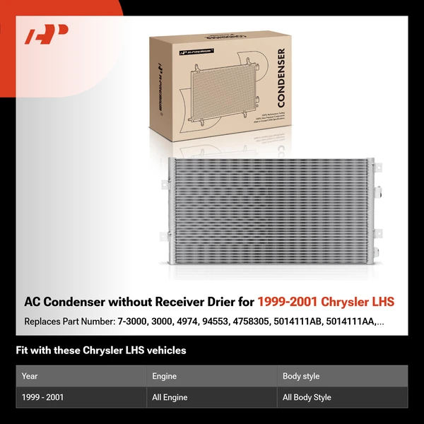 AC Condenser without Receiver Drier for 1999-2001 Chrysler LHS