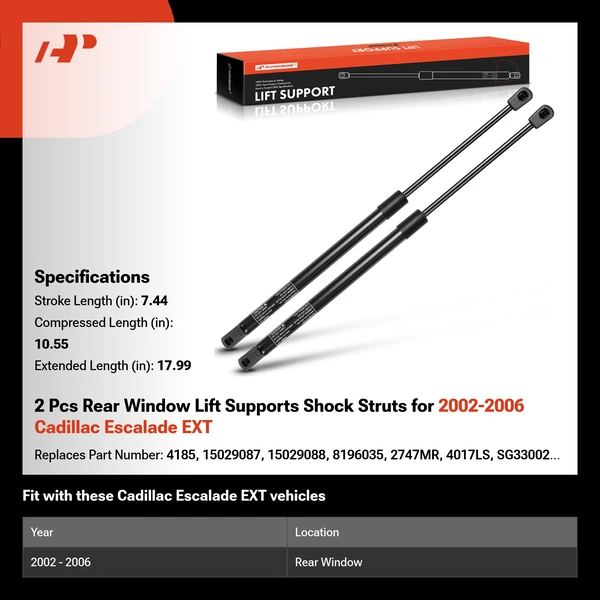2 Pcs Rear Window Lift Supports Shock Struts for 2002-2006 Cadillac Escalade EXT