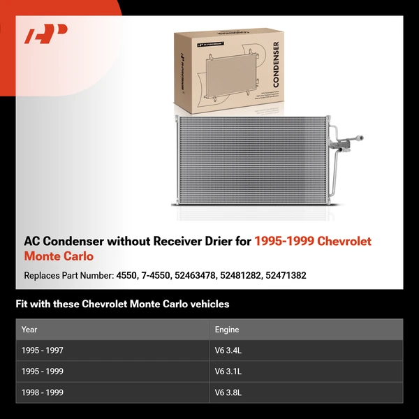 AC Condenser without Receiver Drier for 1995-1999 Chevrolet Monte Carlo