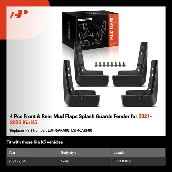 4 Pcs Front & Rear Mud Flaps Splash Guards Fender for 2021-2025 Kia K5