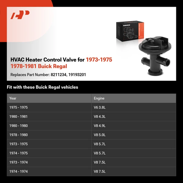 HVAC Heater Control Valve for 1973-1975 1978-1981 Buick Regal