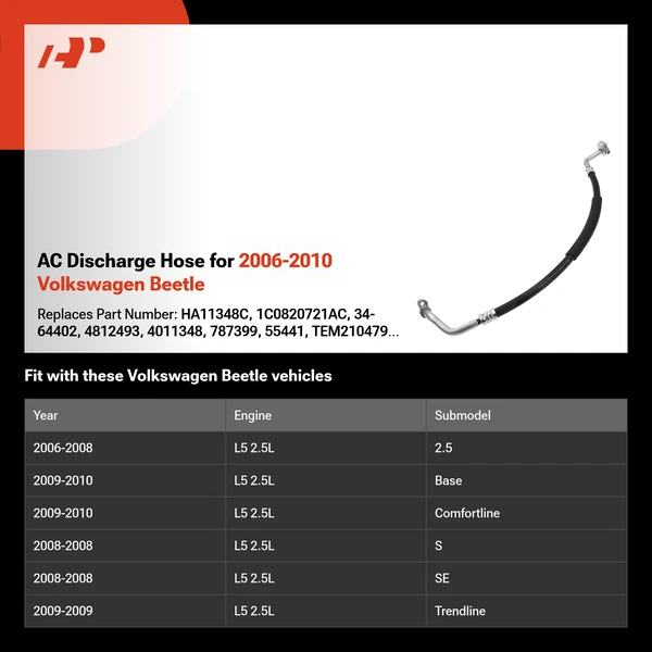 AC Discharge Hose for 2006-2010 Volkswagen Beetle