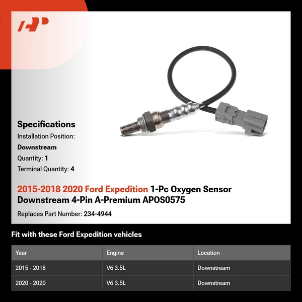 2015-2018 2020 Ford Expedition 1-Pc Oxygen Sensor Downstream 4-Pin A-Premium APOS0575
