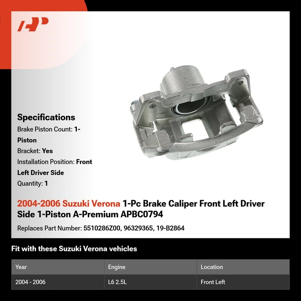 2004-2006 Suzuki Verona 1-Pc Brake Caliper Front Left Driver Side 1-Piston A-Premium APBC0794