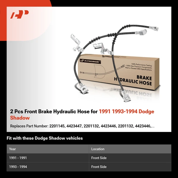 2 Pcs Front Brake Hydraulic Hose for 1991 1993-1994 Dodge Shadow