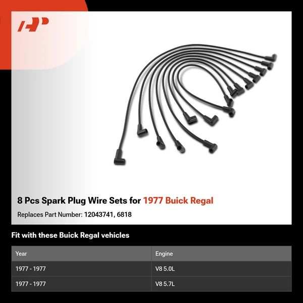8 Pcs Spark Plug Wire Sets for 1977 Buick Regal