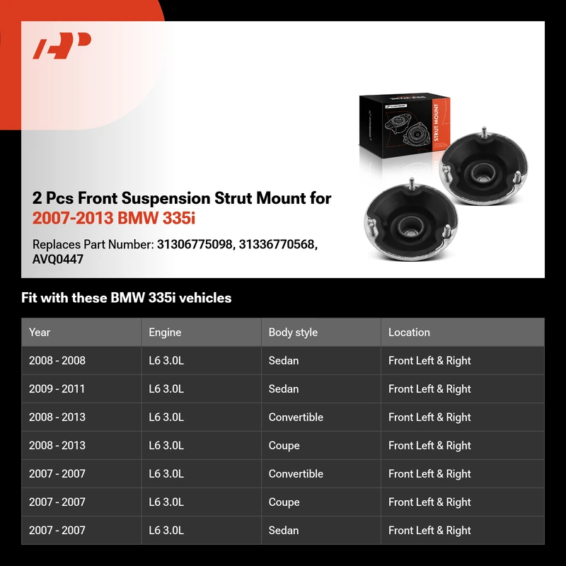 2 Pcs Front Suspension Strut Mount for 2007-2013 BMW 335i