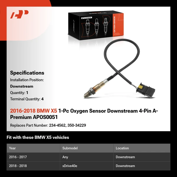 2016-2018 BMW X5 1-Pc Oxygen Sensor Downstream 4-Pin A-Premium APOS0051