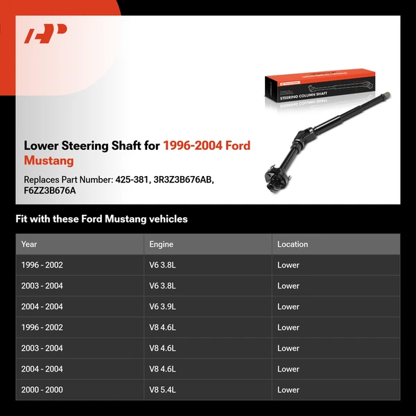 Lower Steering Shaft for 1996-2004 Ford Mustang