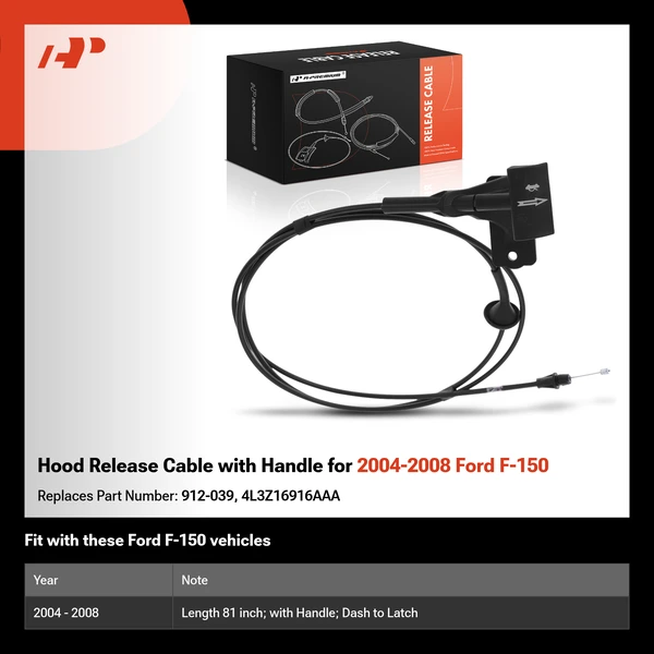 Hood Release Cable with Handle for 2004-2008 Ford F-150
