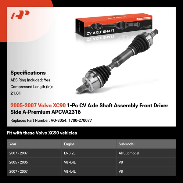2005-2007 Volvo XC90 1-Pc CV Axle Shaft Assembly Front Driver Side A-Premium APCVA2316