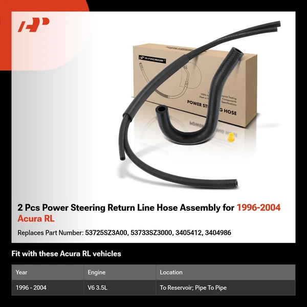 2 Pcs Power Steering Return Line Hose Assembly for 1996-2004 Acura RL